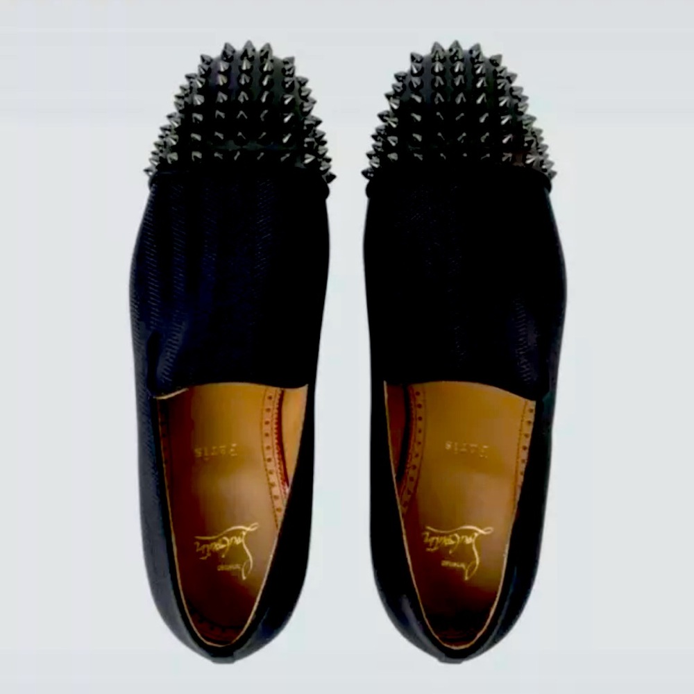 Christian Louboutin Spooky Flat Black Spikes Slip-ons Loafers Size 43.5